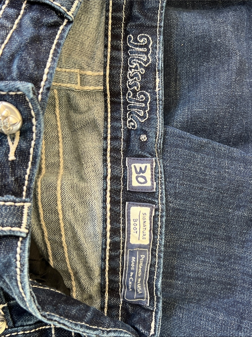 Miss Me Dark Blue Embellished Wide Leg Jeans - Picture 5 of 9